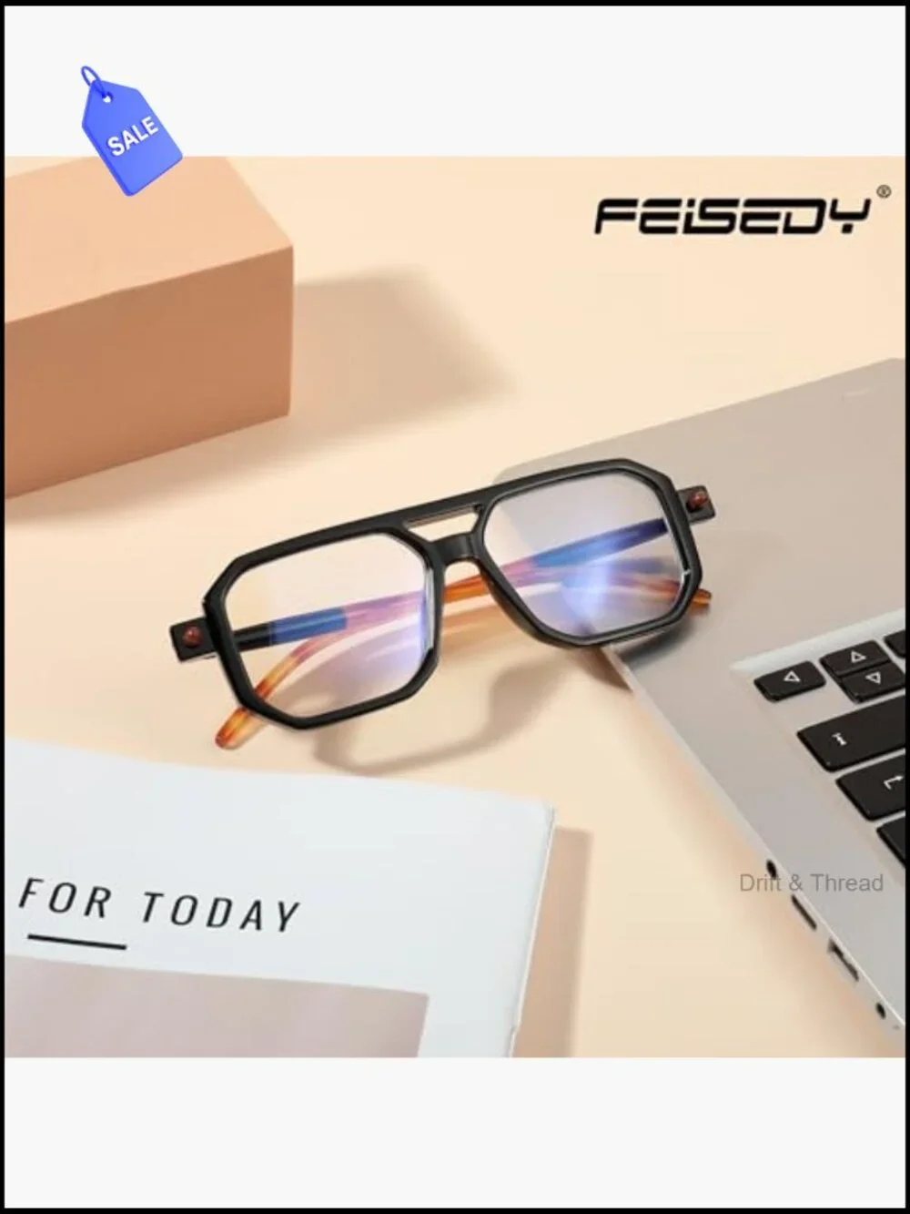 Vintage Square Blue Light Blocking Reading Glasses for Women Men Double Bridge
